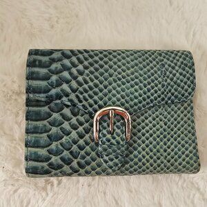 Lauren Ralph Lauren Green Snakeskin Wallet Tri-Fold Classic